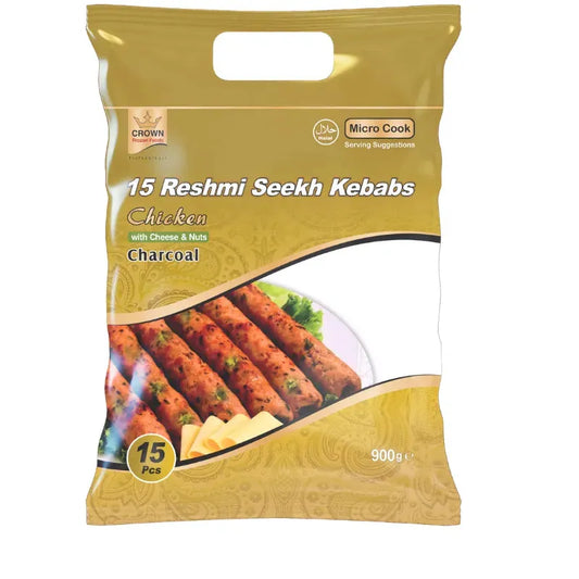 Crown Frozen Chicken Reshami Kebabs Charcoal with Cheese & Nuts - 900g-Noor Groceries