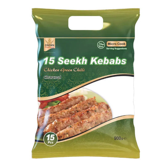 Crown Frozen Seekh Green Chilli Chicken Kebabs Charcoal - 900g-Noor Groceries